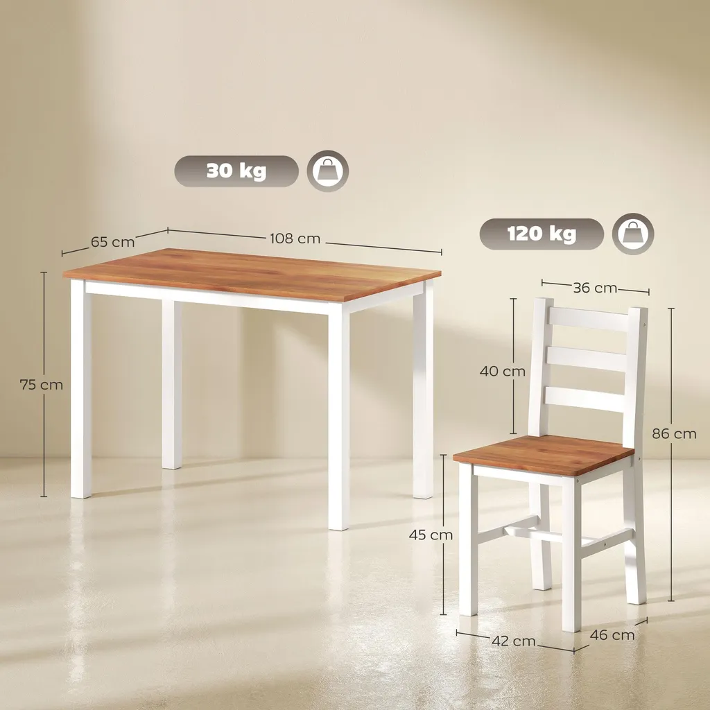 Solution Salle à Manger Compacte Ensemble Pin Brun Blanc Montage Facile