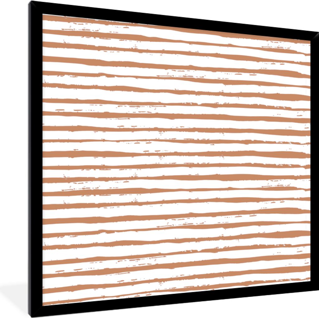 MuchoWow Gerahmtes Poster Streifen - Weiß - Braun 40x40 cm - Poster mit Schwarzem Bilderrahmen Wandposter Rahmen Foto Bilder - Mit Rahmen - Wand...