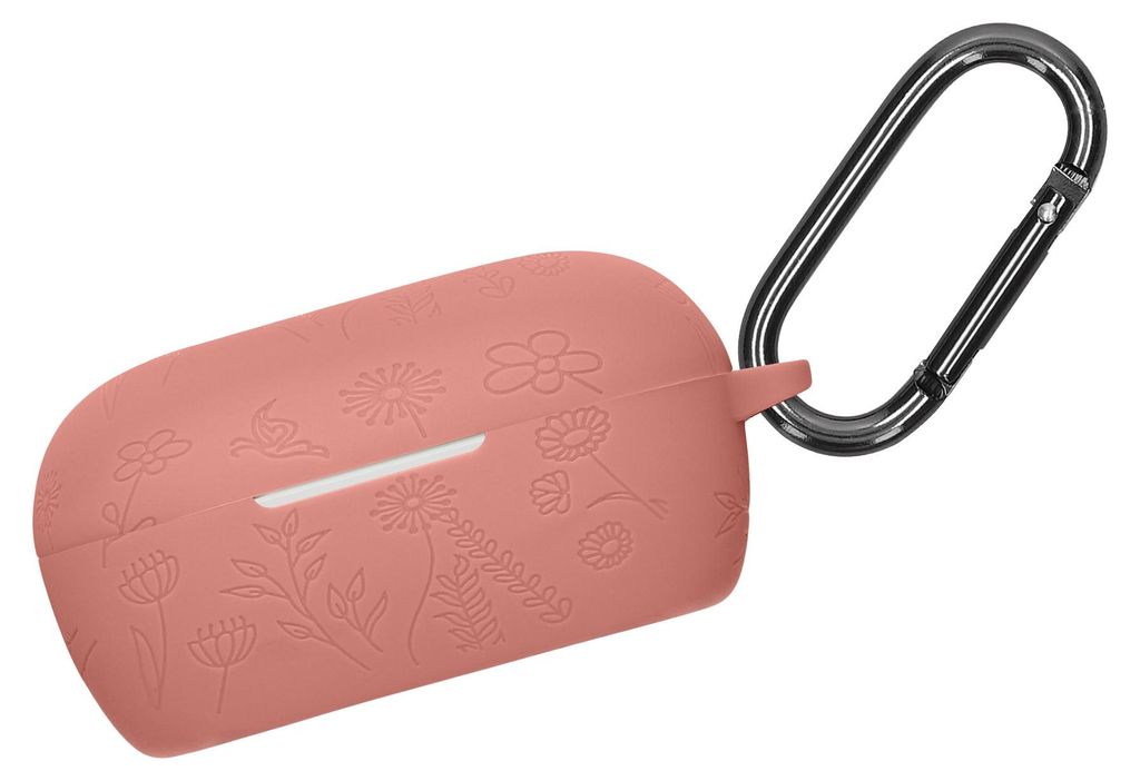 kwmobile Silikon Case für Bose QuietComfort Earbuds Hülle - Kopfhörer Schutzhülle mit Karabiner - Geprägtes Muster Dark Rose
