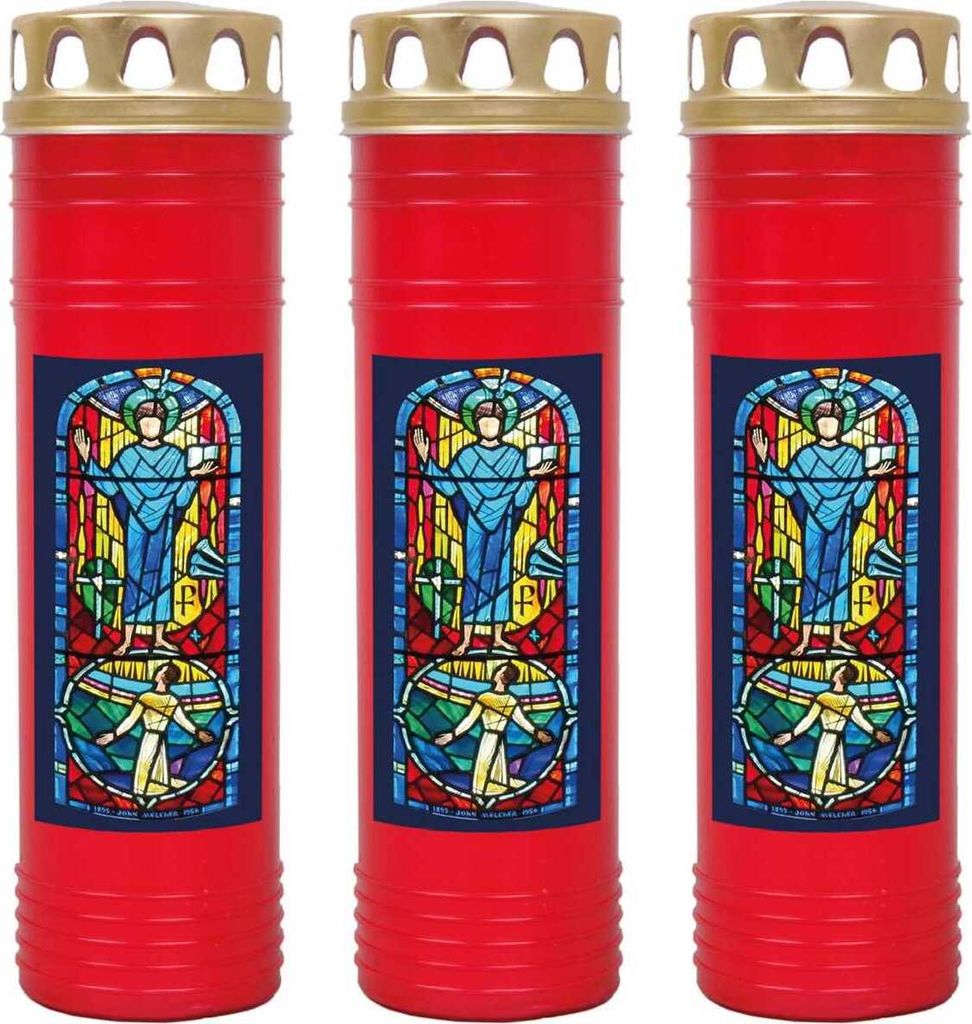 Grabkerze Rot 3er Pack, Brenndauer: 170 Stunden ( je Kerze ), Motiv: Fenster Blau
