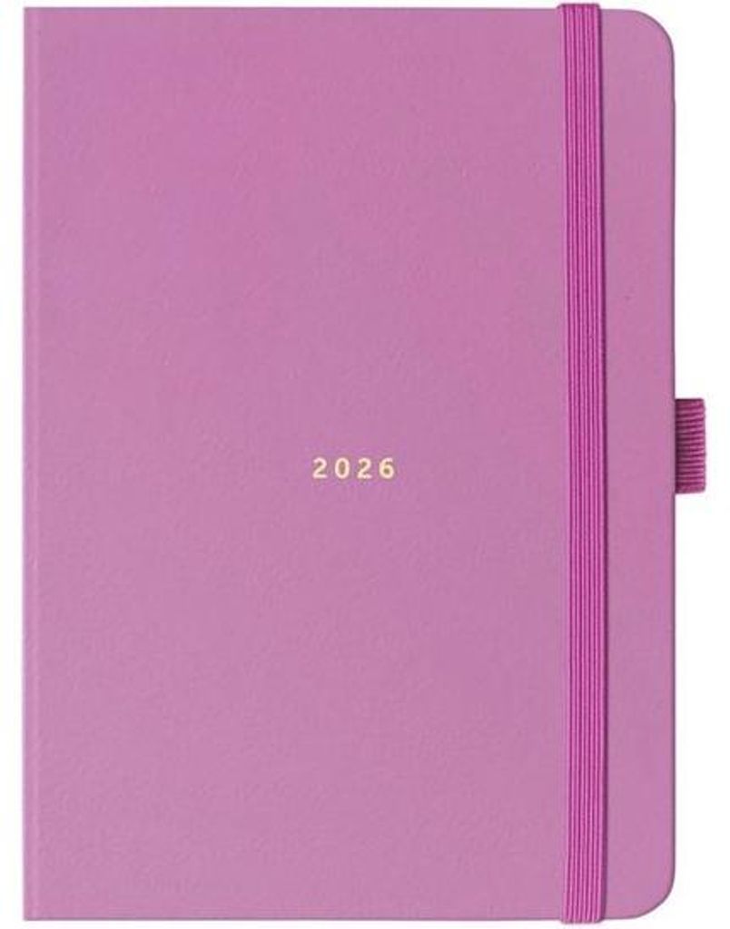 Famanu Agenda 2026 A6 mit Wochenübersicht, Aufgabenlisten und Notizseiten in auffälligem Fuchsia