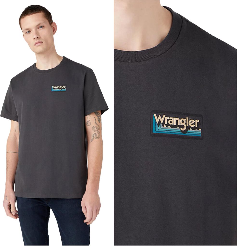 WRANGLER Herren, T-Shirt TEE GRAPHIC, M, Schwarz, sport, tshirt, shirt
