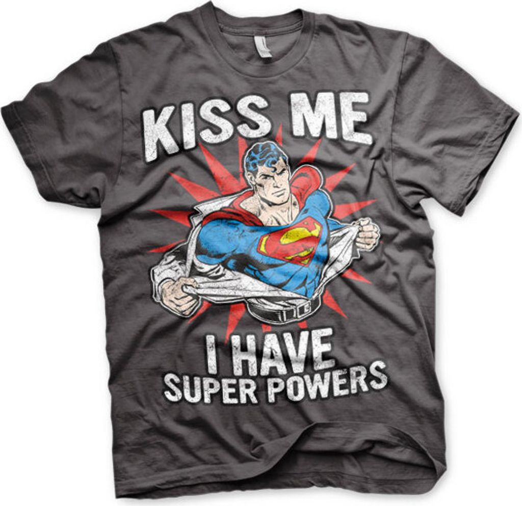 Kiss Me - I Have Super Powers T-Shirt - X-Large - Dark-Grey