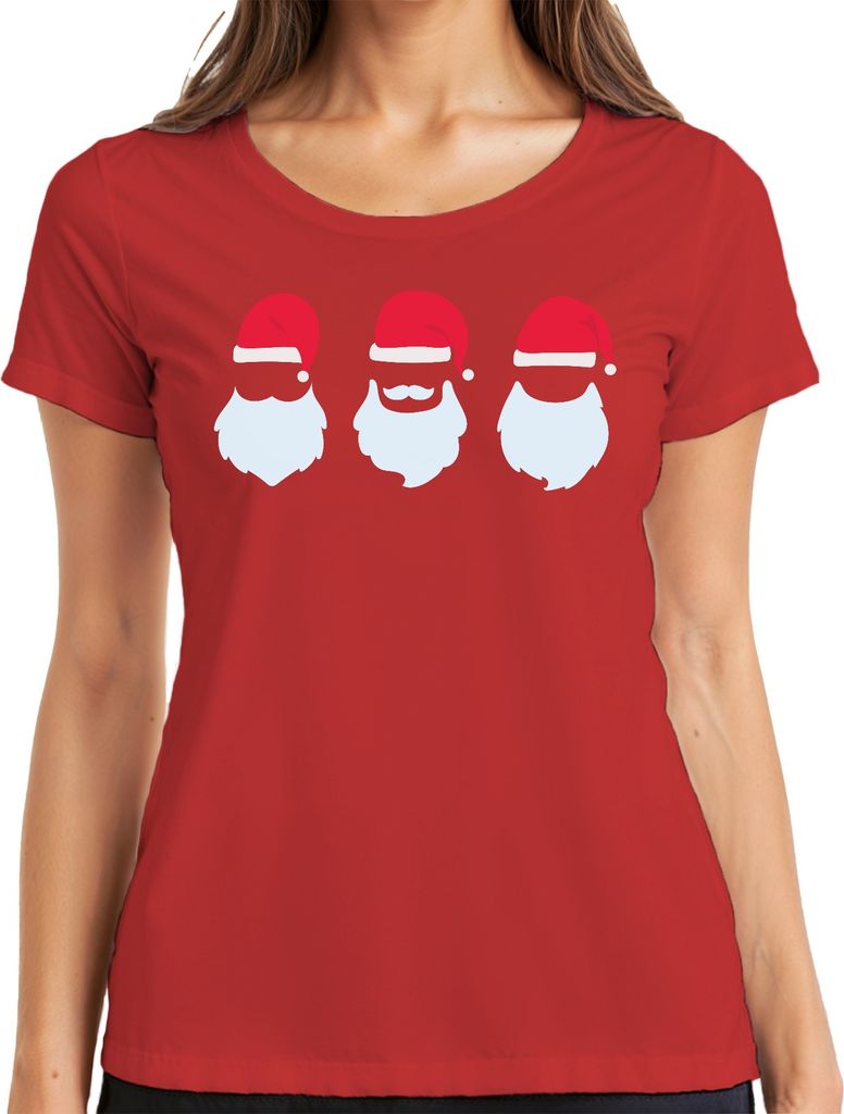 Drei Weihnachtsmänner Santa Klaus - Weihnachten Weihnachtsgeschenk Christmas Damen T-Shirt, Rot, S
