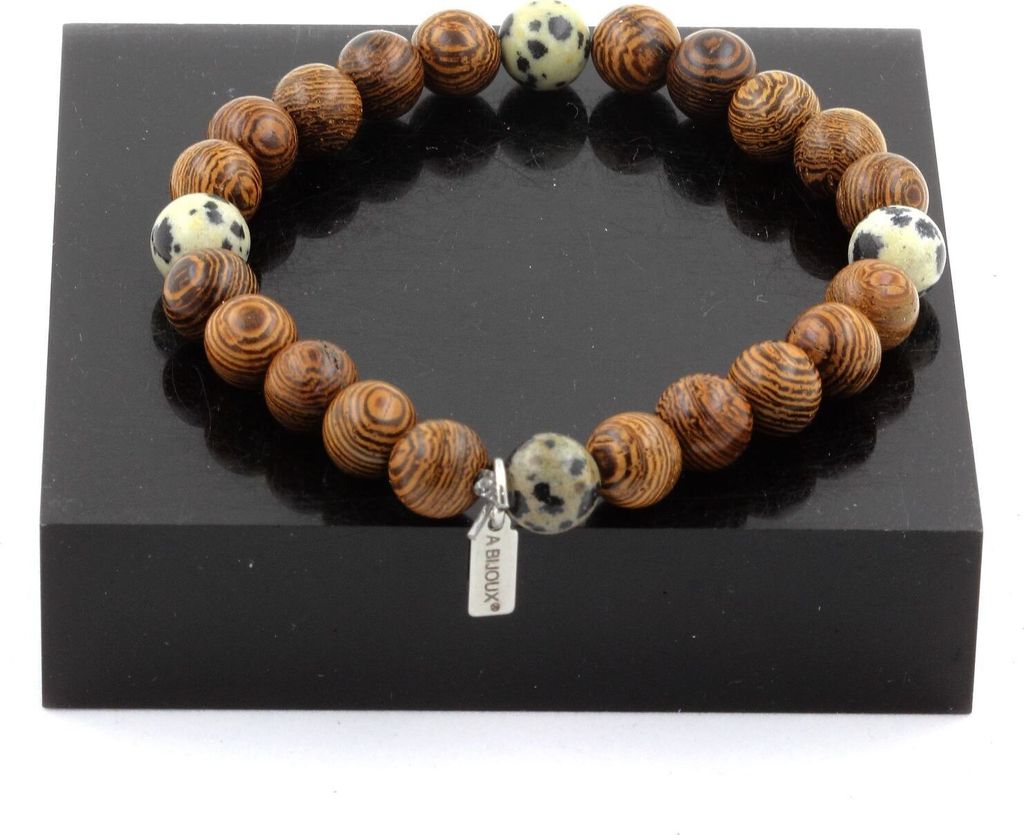 Armband Dalmatiner-Jaspisperlen + Holz 8 mm