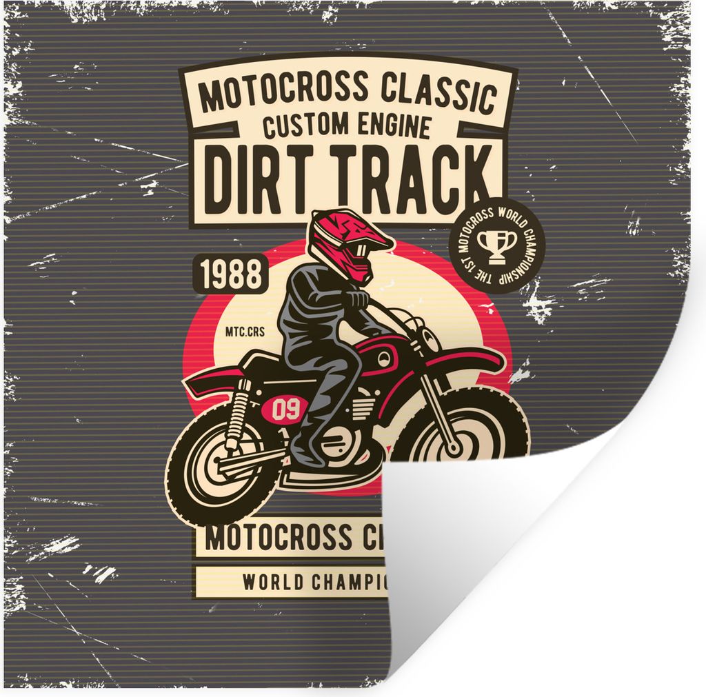 MuchoWow Wandtattoo Wandsticker Wandaufkleber Motorrad - Vintage - Zeichnung - Grau 100x100 cm Selbstklebend und Repositionierbar - Wierderverwen...