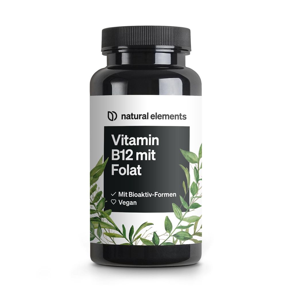 natural elements Vitamin B12 – 180 Tabletten – 6 Monate – 500μg Vit B12 & 200μg Folsäure/Tagesdosis
