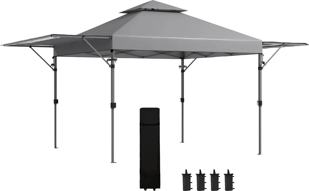 Tonnelle 5x3 m Outsunny pliable grise avec 2 parois et montage facile