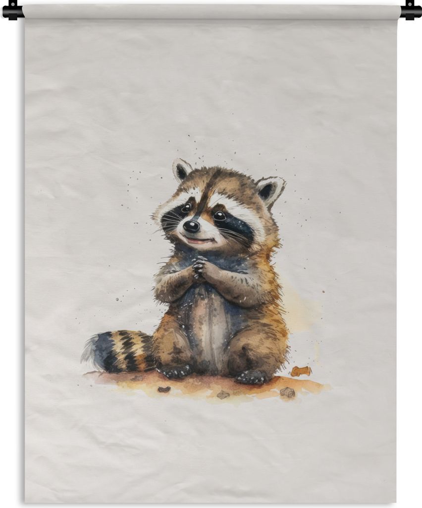 MuchoWow Wandteppich Wandbehang Waschbär - Wasserfarben - Tiere - Kinder 90x120 cm Tapisserie Dekoration Wandtuch - Wanddeko