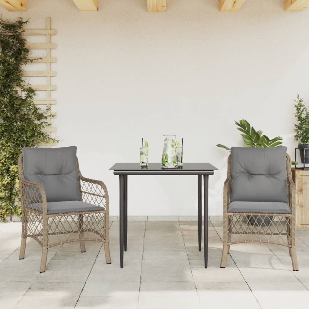 Design 3-tlg. Bistro-Set mit Kissen Beigemischung Poly Rattan, Gartenmöbel-Sets 2024 Neu