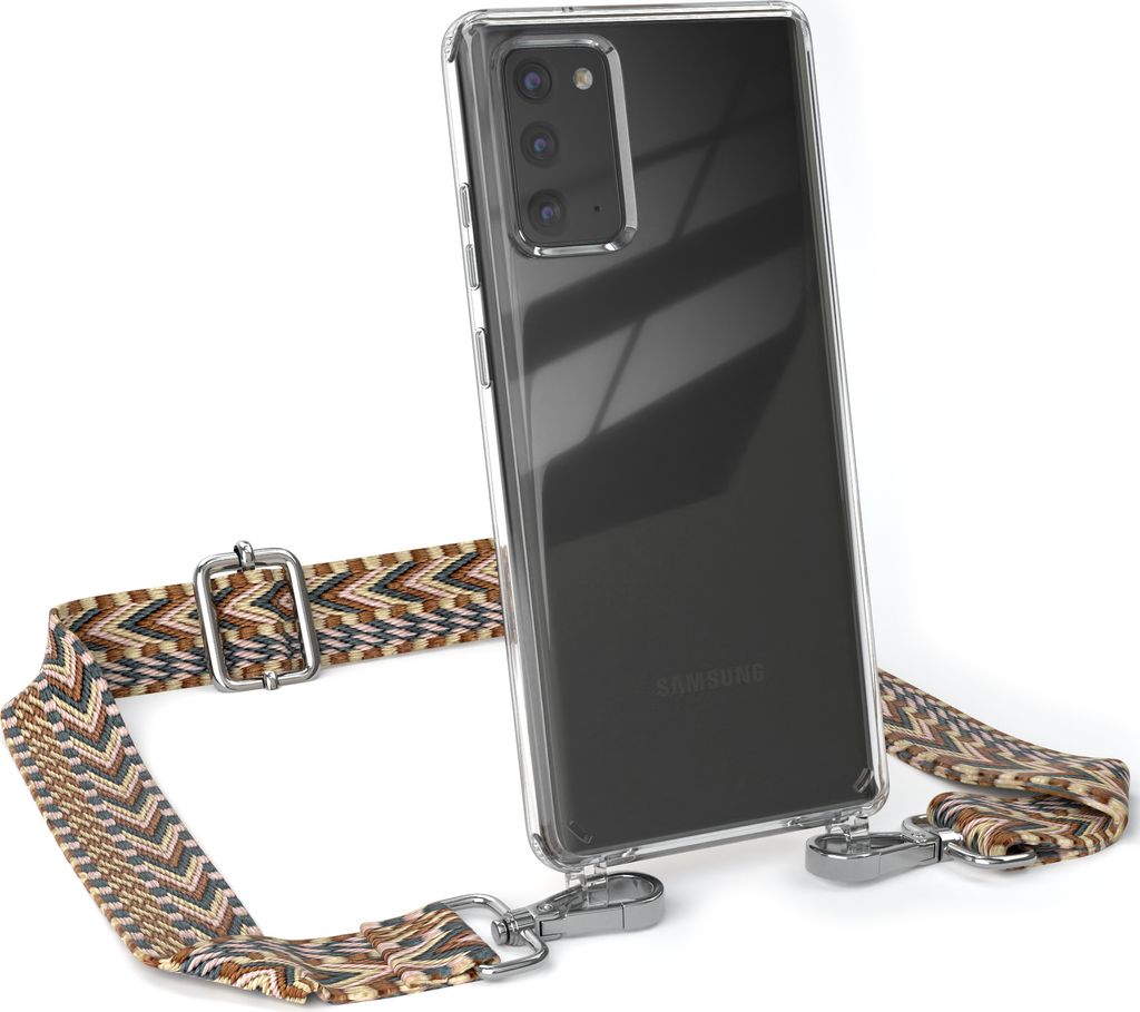 EAZY CASE Handykette - Verstellbarer Trageriemen kompatibel mit Samsung Galaxy Note 20 / Note 20 5G, Handykordel mit transparenter Silikon-Hülle, ...