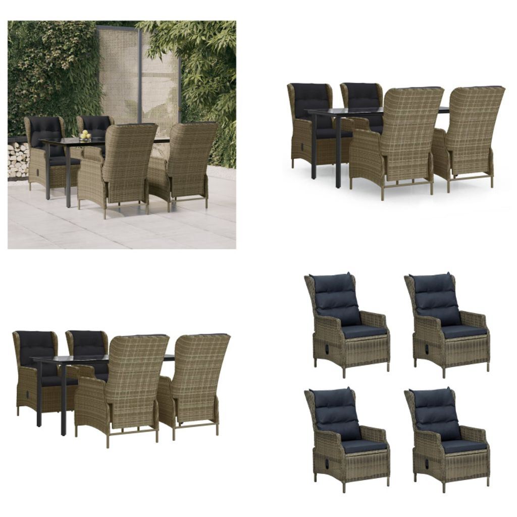 vidaXL 5 tlg. Garten Essgruppe Braun Poly Rattan - Garten Essgruppe - Garten Essgruppen - Outdoor Essgruppe - Garten Essgarnitur