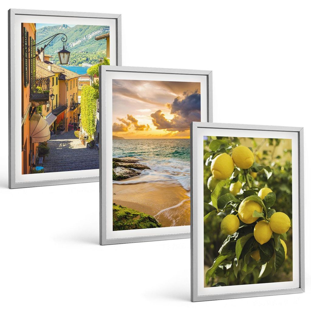 Bilder Set 3-teilig im silbergerahmten Rahmen – Wandbilder 3 Stück – gerahmte Poster für Wohnzimmer, Schlafzimmer und Flur – 40x60 cm – S...