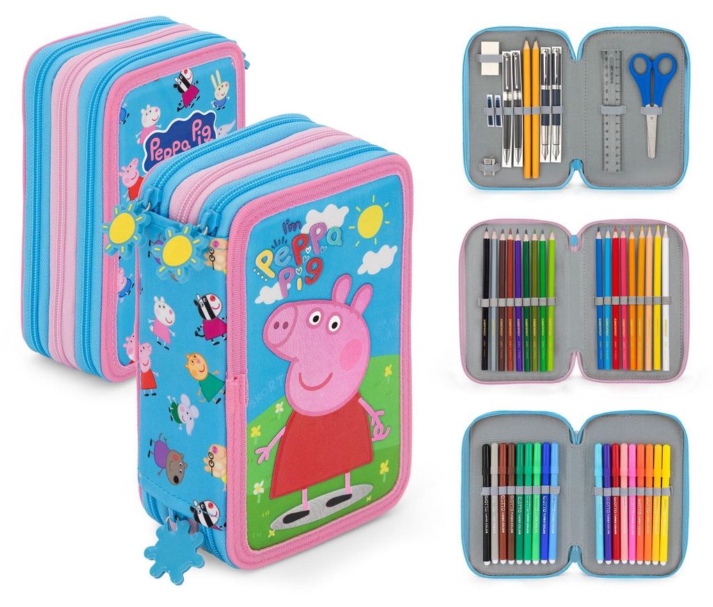 Peppa Pig Wutz - Mäppchen Federmappe, 42 Teile, 3-fach gefüllt
