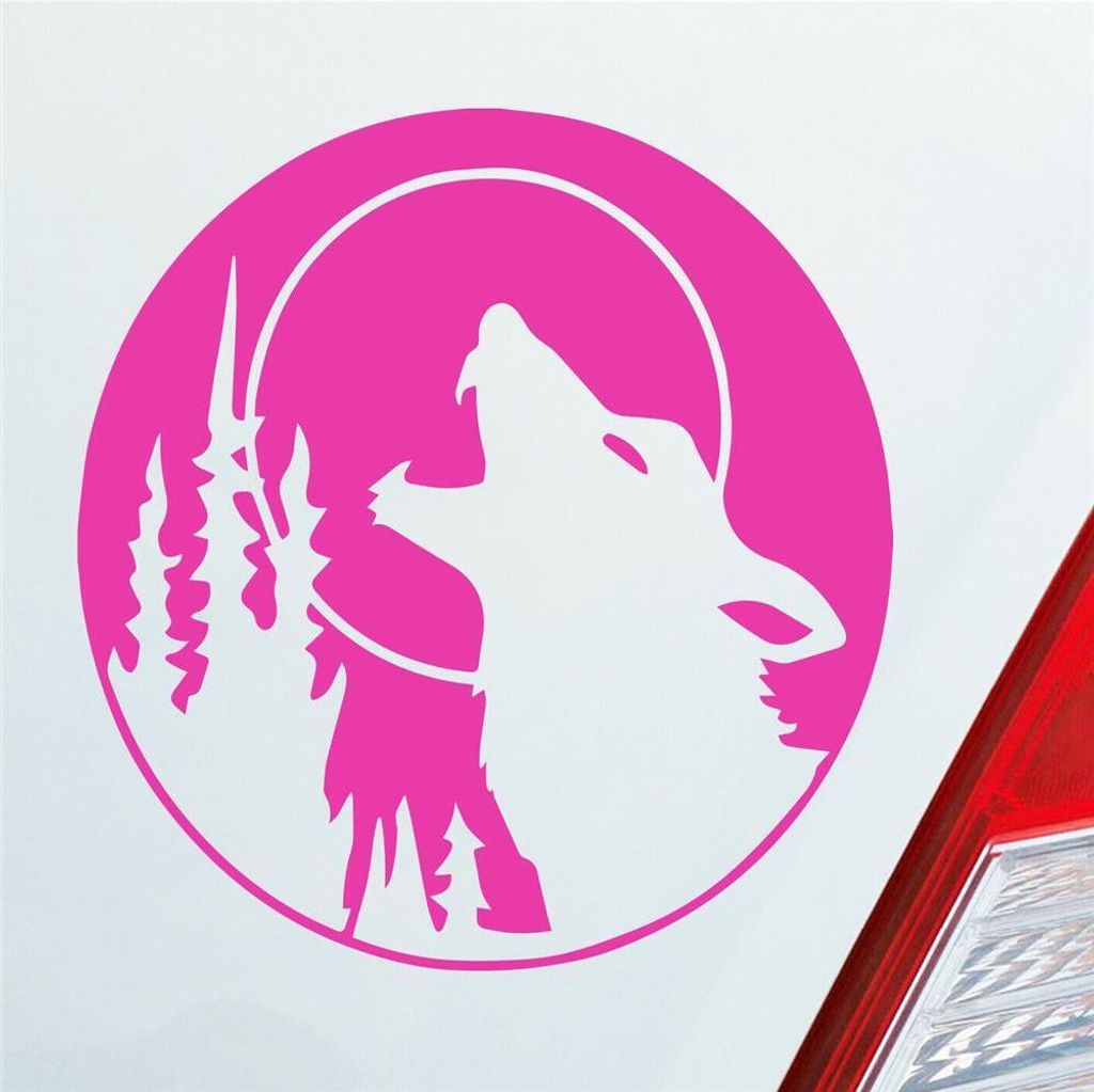 Auto Aufkleber Wolf Heulen Tuning Tier Animal Werfolf 10x10 cm Pink Sticker Heckscheibenaufkleber