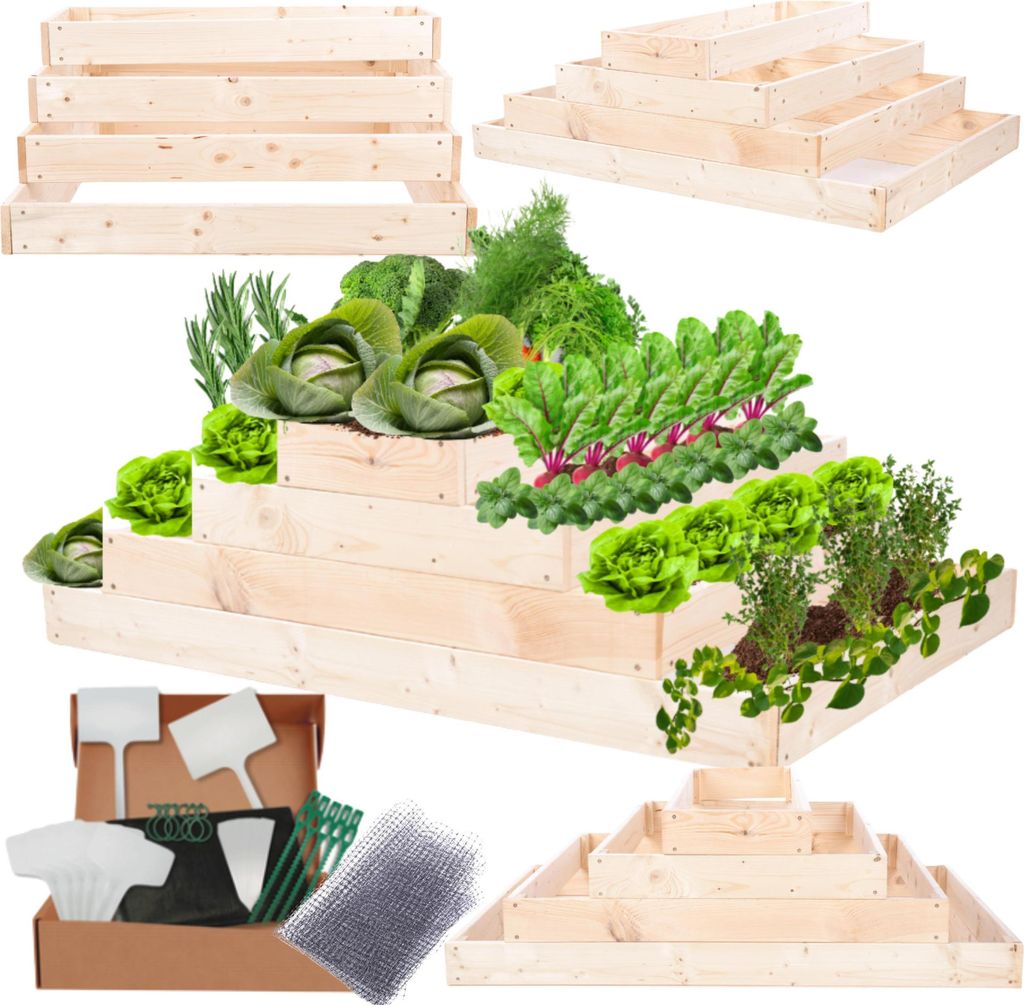 MODO24 Hochbeet Holz, Pflanzkasten, Massivholz, Kiefer, Kräuterbeet, Blumenkasten, Garten, Terrasse, 36x117x60 cm, Natur, ZP09