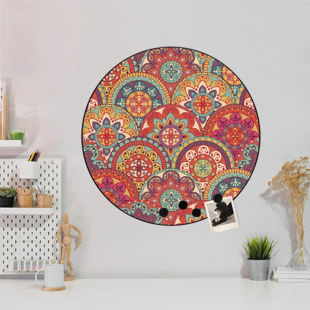 Design Stahlmagnettafel Schwarz Rund 47cm Rosetten