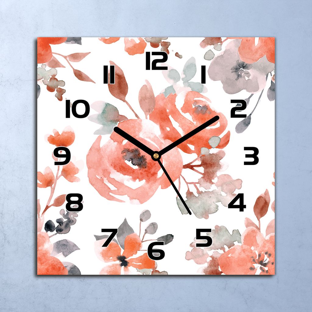 Wanduhr Echt-Glas-Küchenuhr Vintage Blumen Kunst Quarz 30x30 Deko Bilder