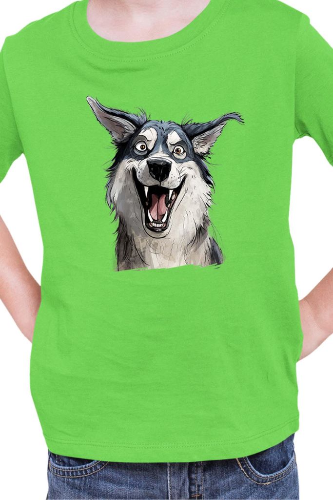 Kinder T-Shirt Funny Dogs Breeds Siberian Husky Dog Breed, 9-11 Jahr - 140 / Lime