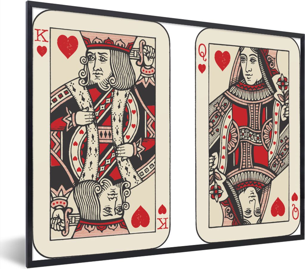 MuchoWow MuchoWow Gerahmtes Poster Illustration der Spielkarten der König und die Königin 40x30 cm - Poster mit zchwarzem Bilderrahmen - Kuns...