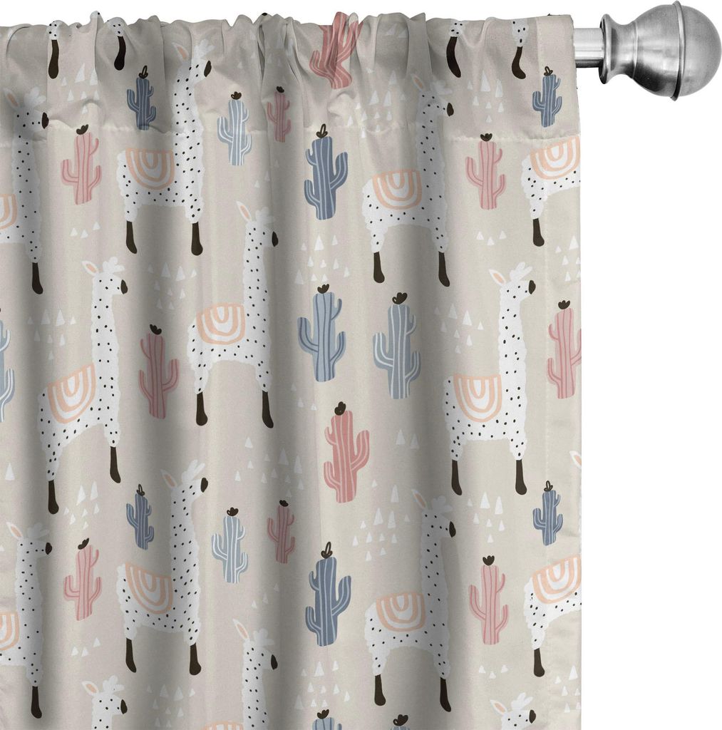 ABAKUHAUS Lama Vorhänge, Gardinen, Wiederholendes Muster mit Südamerikanischem Tie Guanaco Kaktus Dreiecken in Pasteltöne, 2 Stück 75 x 225 cm,...