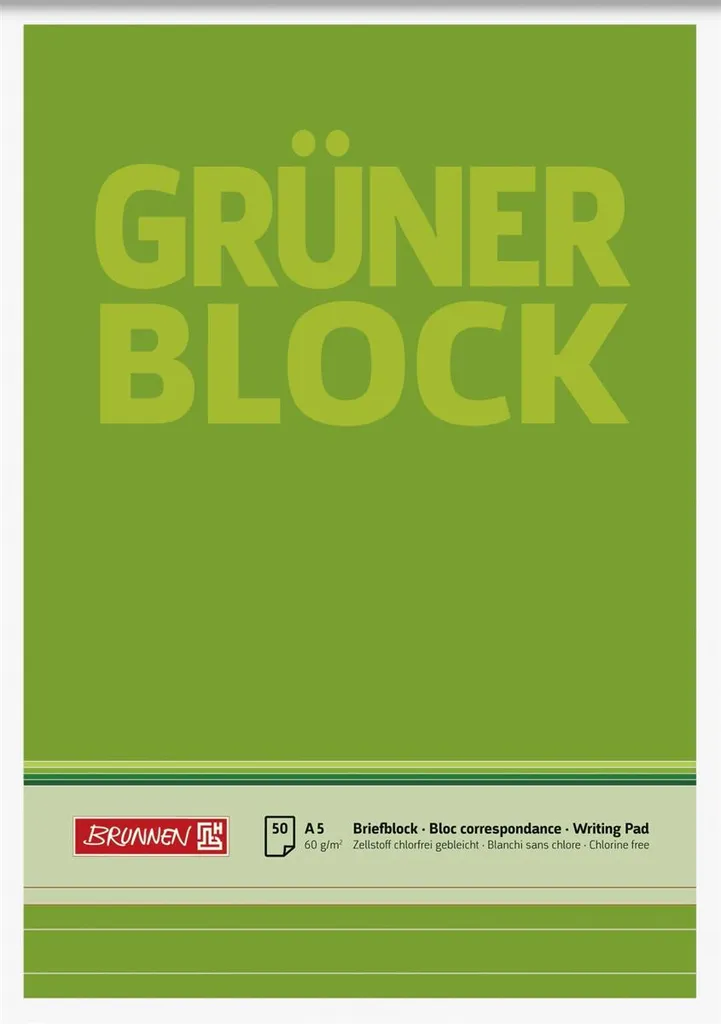 BRUNNEN 1052437 Bloc-notes A5 ligné vert lot de 10 blocs de 50 feuilles