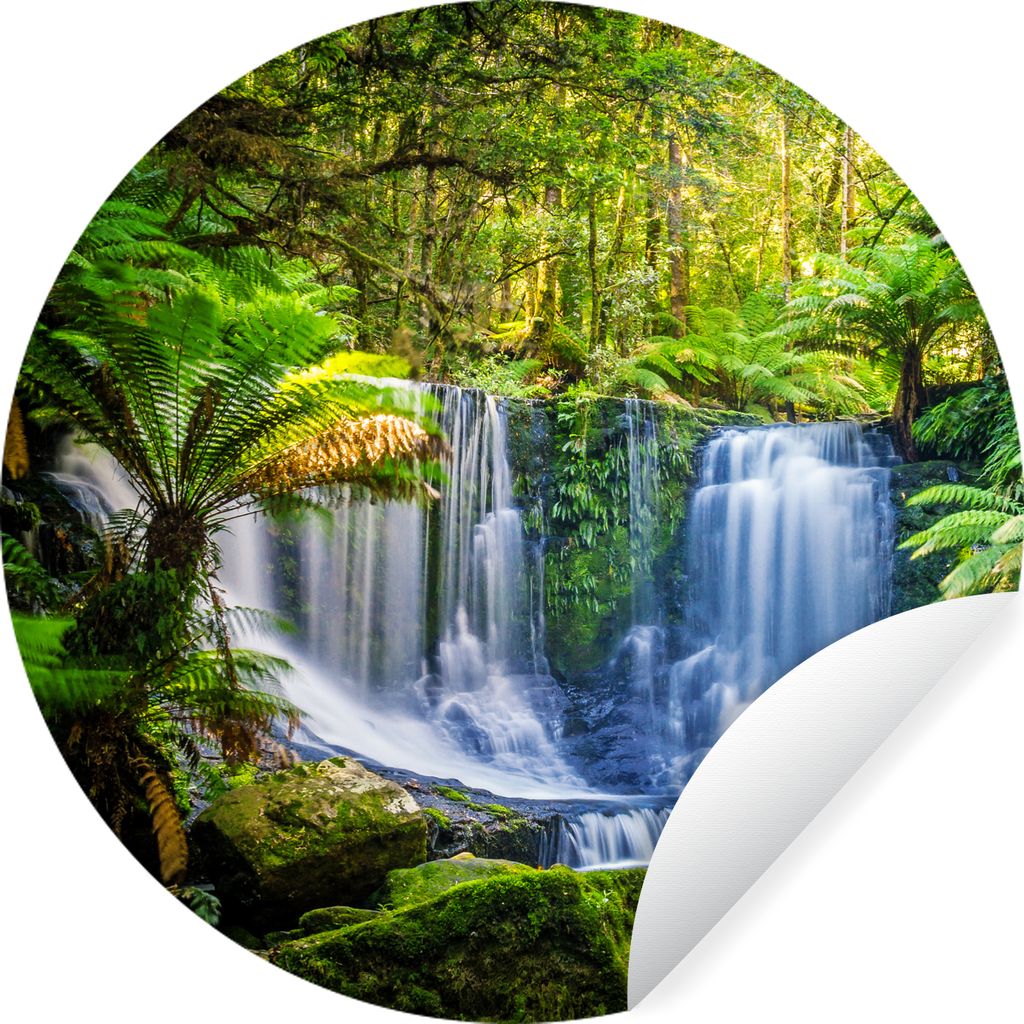 MuchoWow Runde Wandtattoo - Wandsticker Tapete Aufkleber Dschungel - Wasserfall - Australien - Pflanzen - Natur Ø 50 cm Selbstklebend und Reposi...