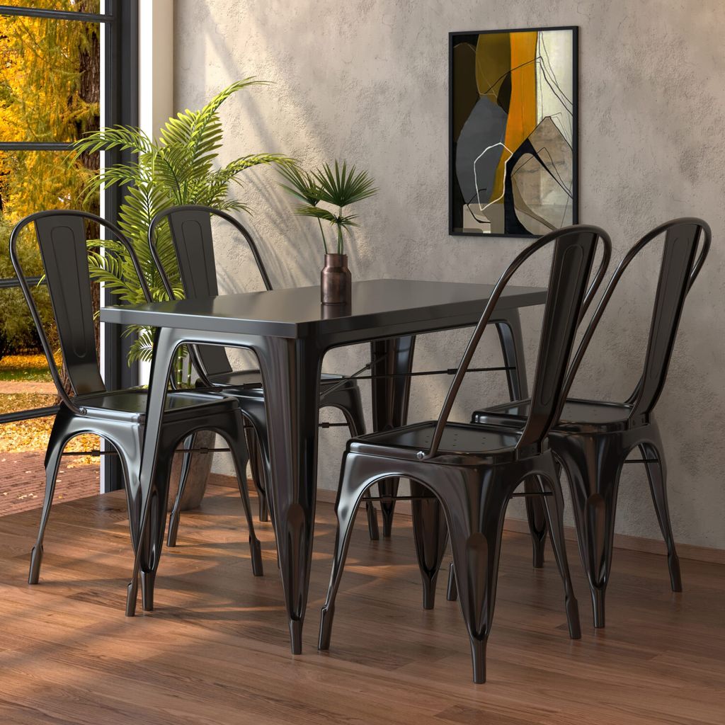 CALIFORNIA | Tolix Tisch- & Stuhl-Set | 4x Stuhl | 120x60cm | Schwarz | Tolix Stuhl, Industrie Stuhl, Industrie Tisch