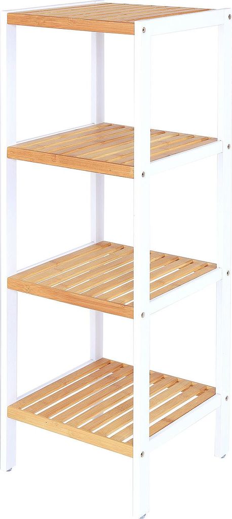 dibea Standregal Bambus, 4-stöckig, platzsparend & robust, nachhaltiges Holzregal mit rutschfesten Füßen, 33x33x98 cm, natur/weiß