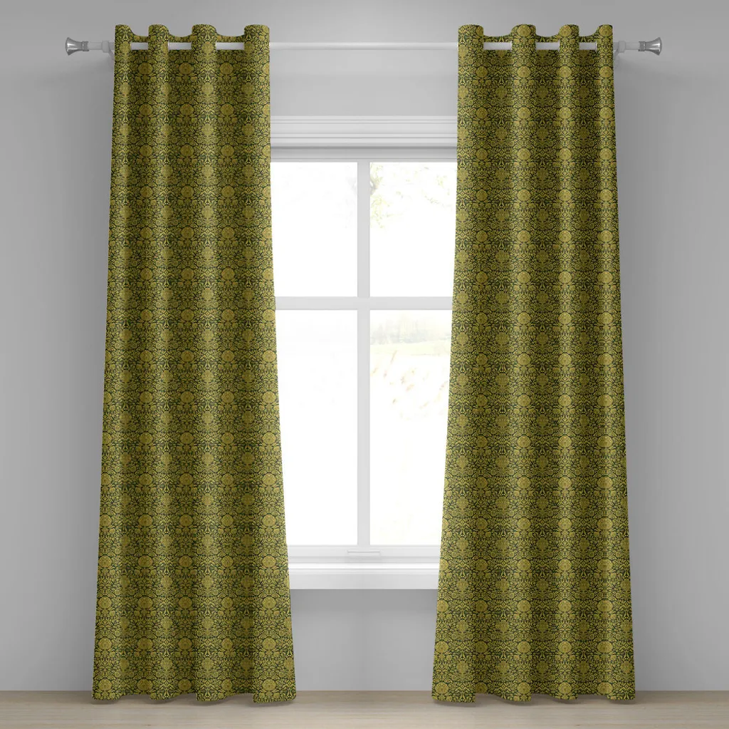 Rideaux de salon baroques vert et jaune pour une décoration victorienne