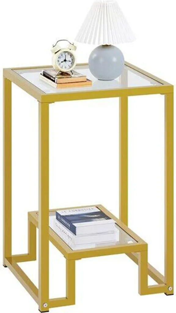 Table basse 592553 en verre trempé et métal doré carré 40x40x61,5 cm