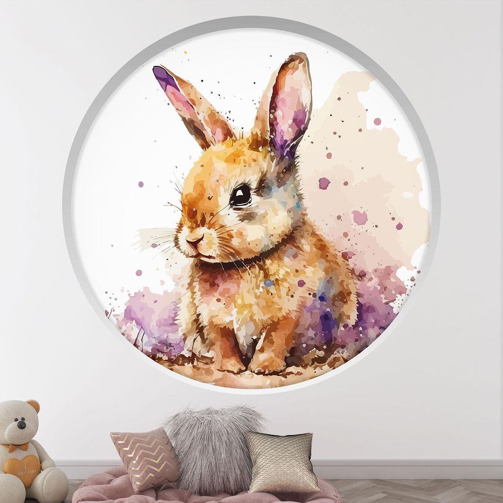 Trompe-l'œil-Aufkleber Runde Bogen Kinder – Lumaléa – Hase – Durchmesser 90 cm