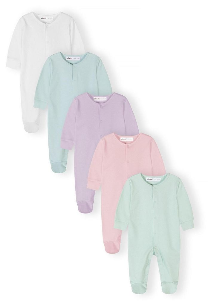 Minoti Baby Strampler 100% Baumwolle Mint für Mädchen - 5er Pack Schlafanzug Set Neugeborene