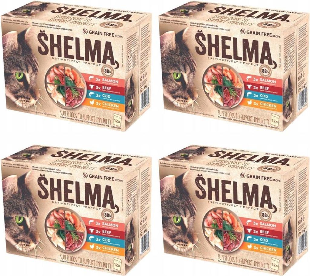 SHELMA kurczak wołowina łosoś dorsz sasze 48 x 85g Produktbild 