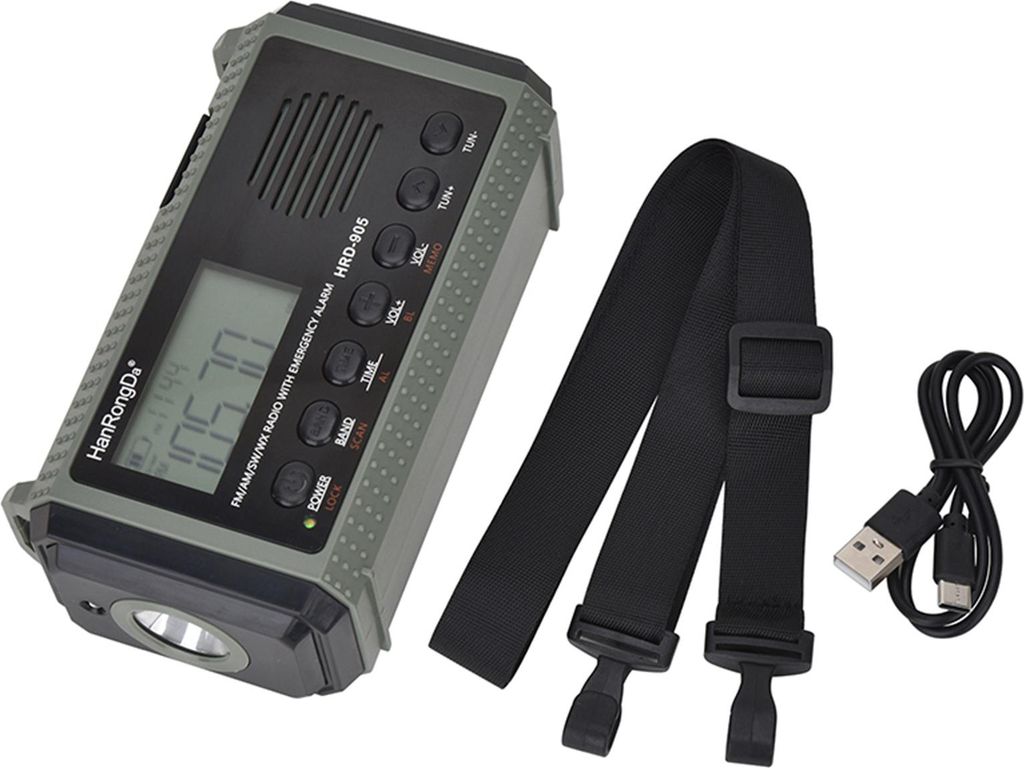 HanRongDa HRD-905 Allband-Radio AM FM SW WB Radio Outdoor-Notfallradio mit SOS-Alarm Taschenlampe Leselampe Solarbetriebene Handkurbel Typ-C-Aufladung