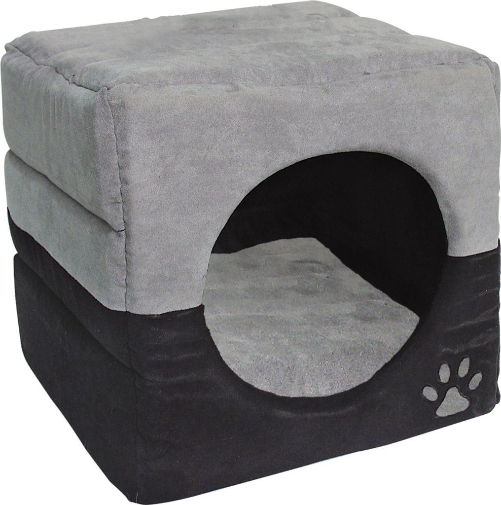 Dehner Katzen- und Hundehöhle Luca 2in1, ca. 40 x 40 x 40 cm, Polyester, grau