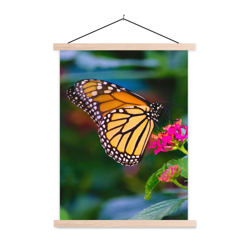 MuchoWow Textilposter Schmetterlinge - Blume - Natur 40x53 cm mit holzfarbenen Rahmen - Schlafzimmer