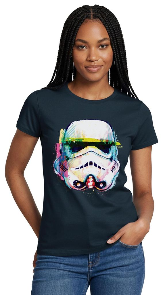 Star Wars Stormtrooper Portrait Artsy-Look Frauen T-Shirt, L, Navy