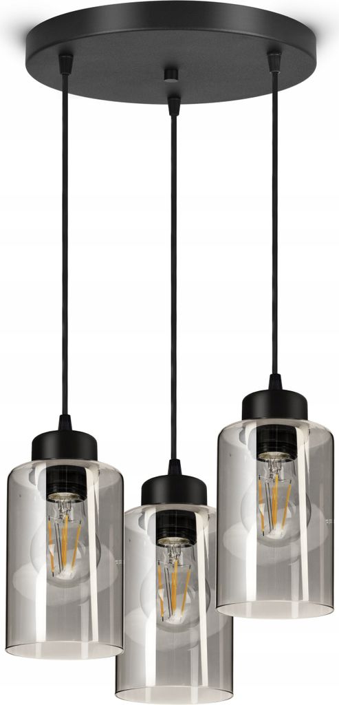 Luxolar Led Pendelleuchte - Hängelampe 3 flammig schwarz E27 60 W - Deckenleuchte wohnzimmer, Schwarz Glas