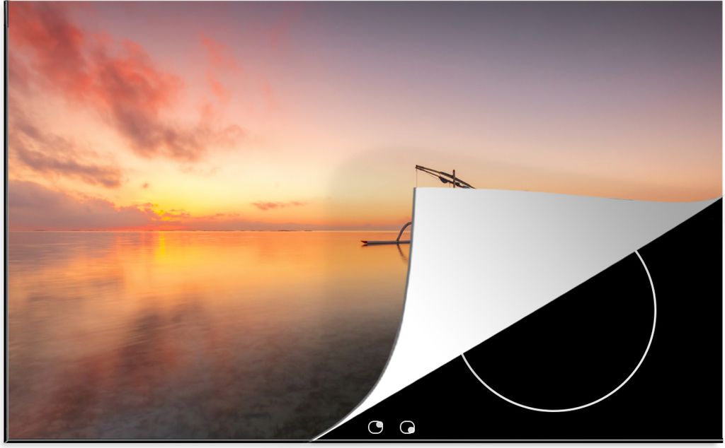 KitchenYeah Herdabdeckplatte Bild eines Sonnenuntergangs auf Bali , 81x52cm, Küche Deko, Glaskeramikfeld Herdabdeckung, Abdeckplatte fùr Kochfeld