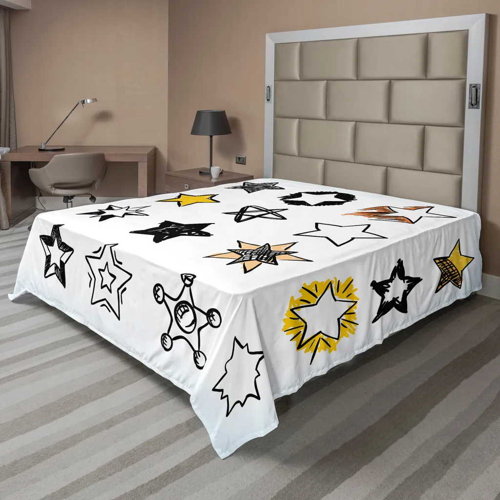 Drap plat microfibre douce Style Rock Punk Jaune et Blanc 260x228 cm
