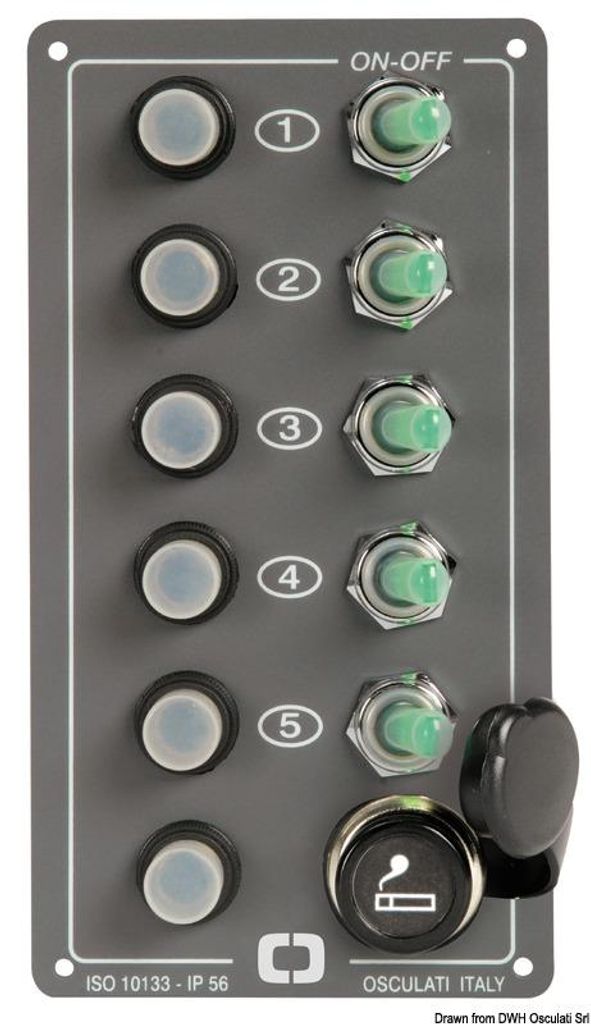 Elite Steuerpanel 5 Schalter + Zigarettenanzünder - Osculati 14.705.00