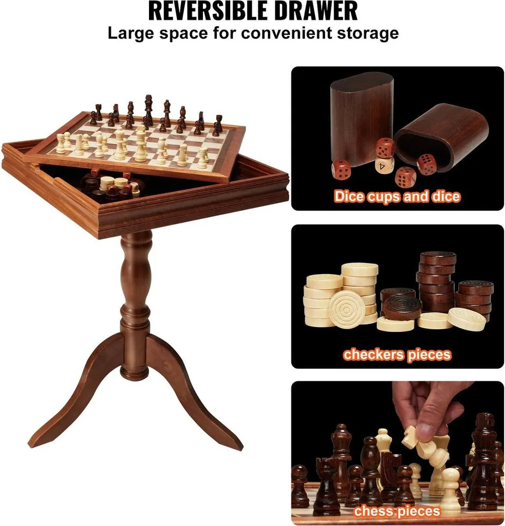 Table d'échecs 3 en 1 luxe en bois 45 cm avec backgammon et dames pro - 5