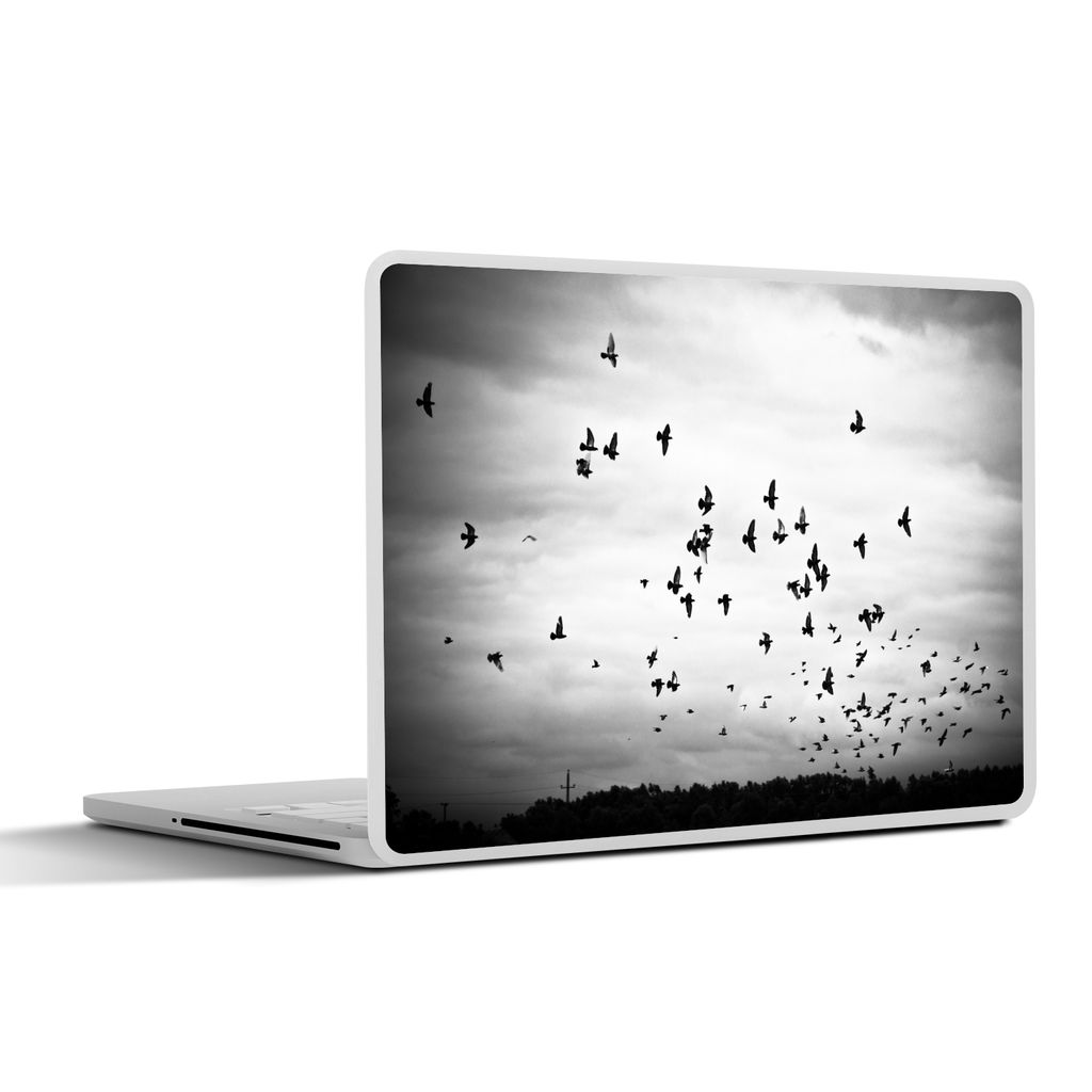 MuchoWow Laptop Aufkleber Sticker Cover Tiere - Vögel - Wolken - Schwarz - Weiß 31x22.5 cm - Laptop-Deko