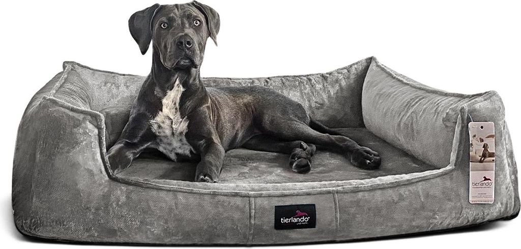 tierlando Orthopädisches Hundebett FRANKLIN Kuscheliger Teddy-Stoff - Hundesofa - Größe: 130x100cm | Farbe: 06 Grau