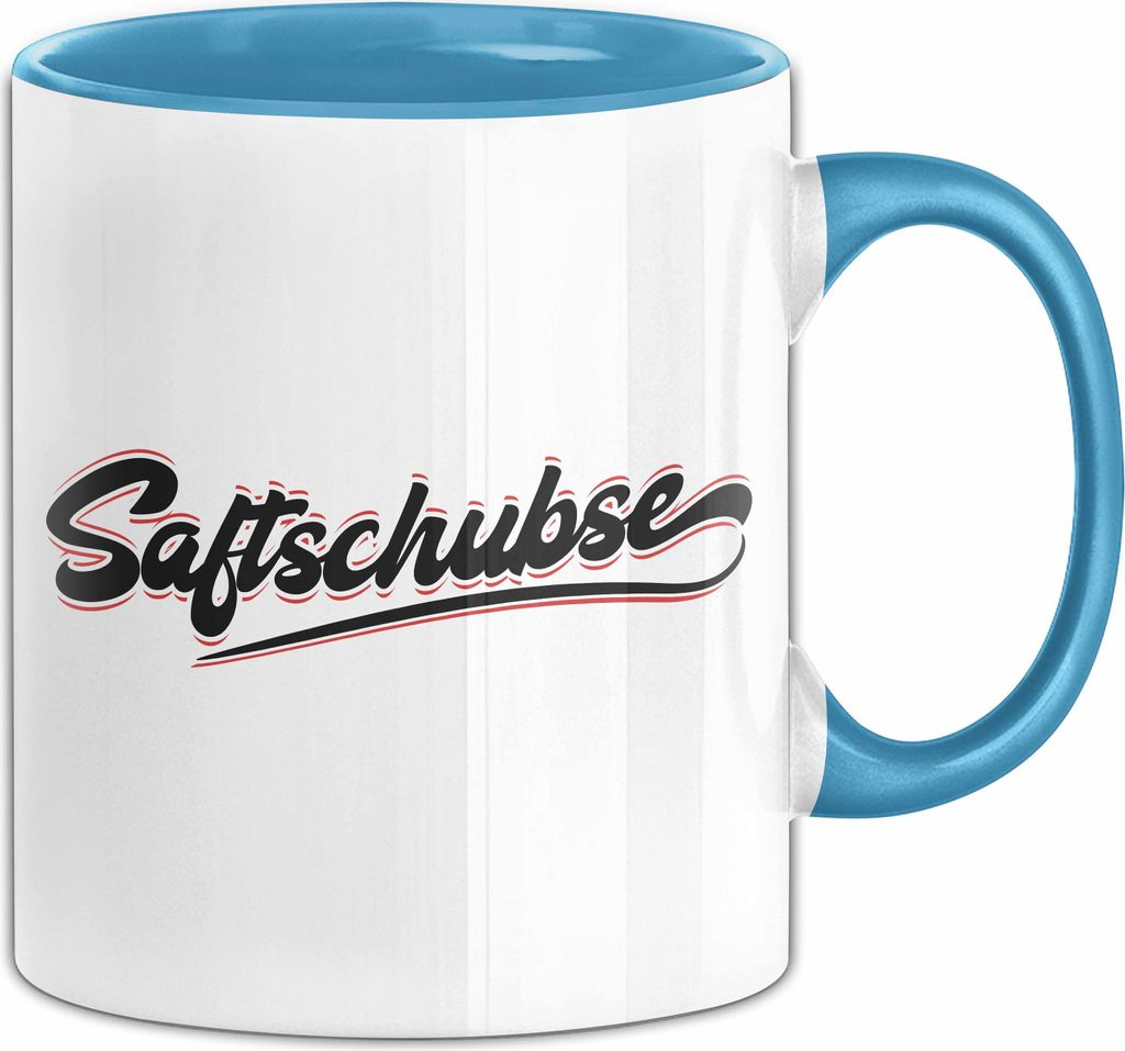 Saftschubse Stewardess Tasse Geschenk Lustiger Spruch Flugbegleiterin (Blau)