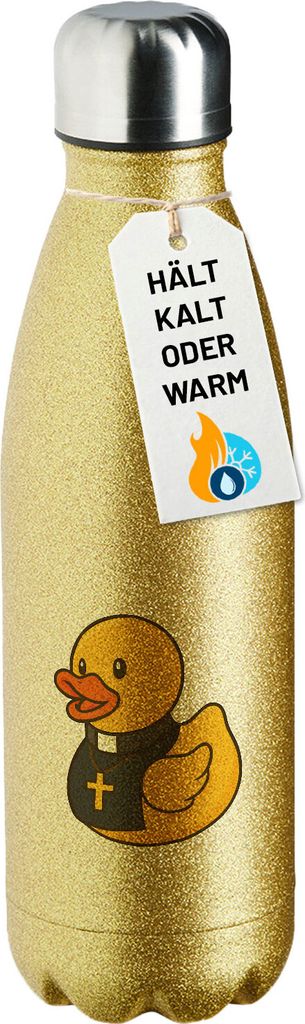 Huuraa Trinkflasche Quietscheente Pfarrer Comic Gummiente 500ml Gold Edelstahl Wasserflasche Trinkflasche Geschenkidee