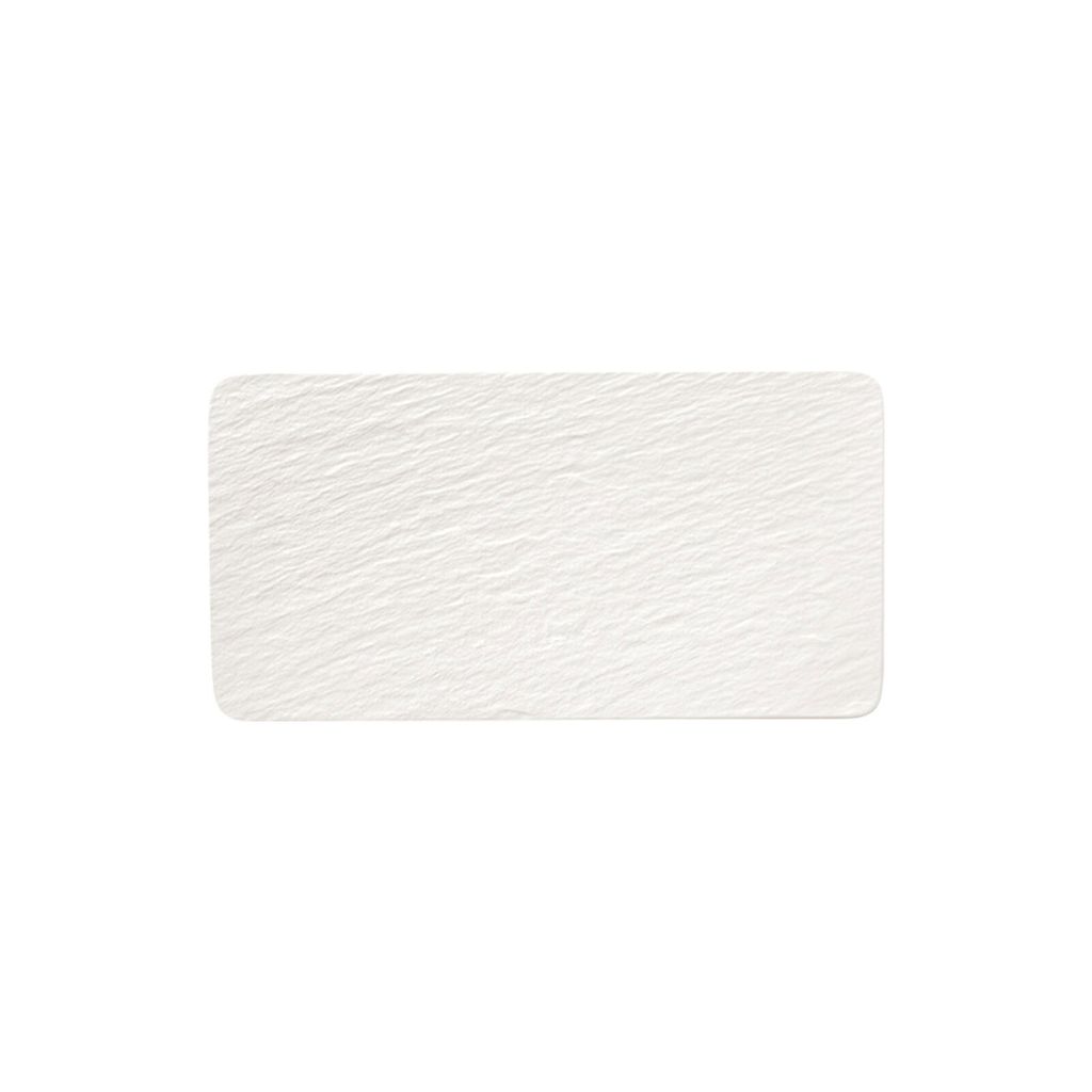 A rectangular serving platter with a textured surface.