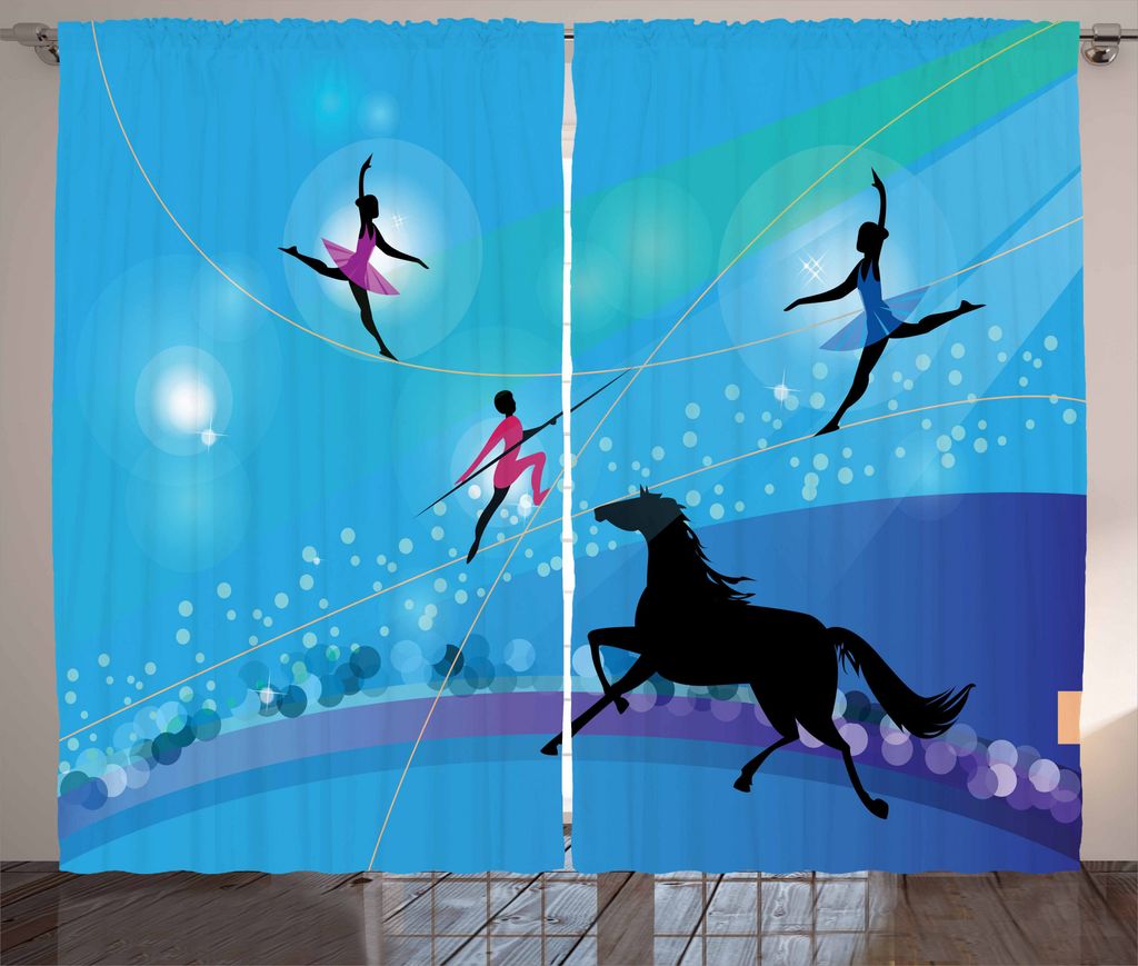 ABAKUHAUS Zirkus Rustikaler Vorhang, Trapeze Artists Pferd, Wohnzimmer Universalband Gardinen mit Schlaufen und Haken, 280 x 175 cm, Mehrfarbig