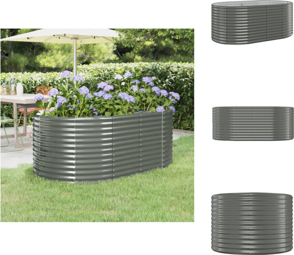 vidaXL Hochbeet Pulverbeschichteter Stahl 175x100x68 cm Grau - Blumentöpfe & Pflanzgefäße
